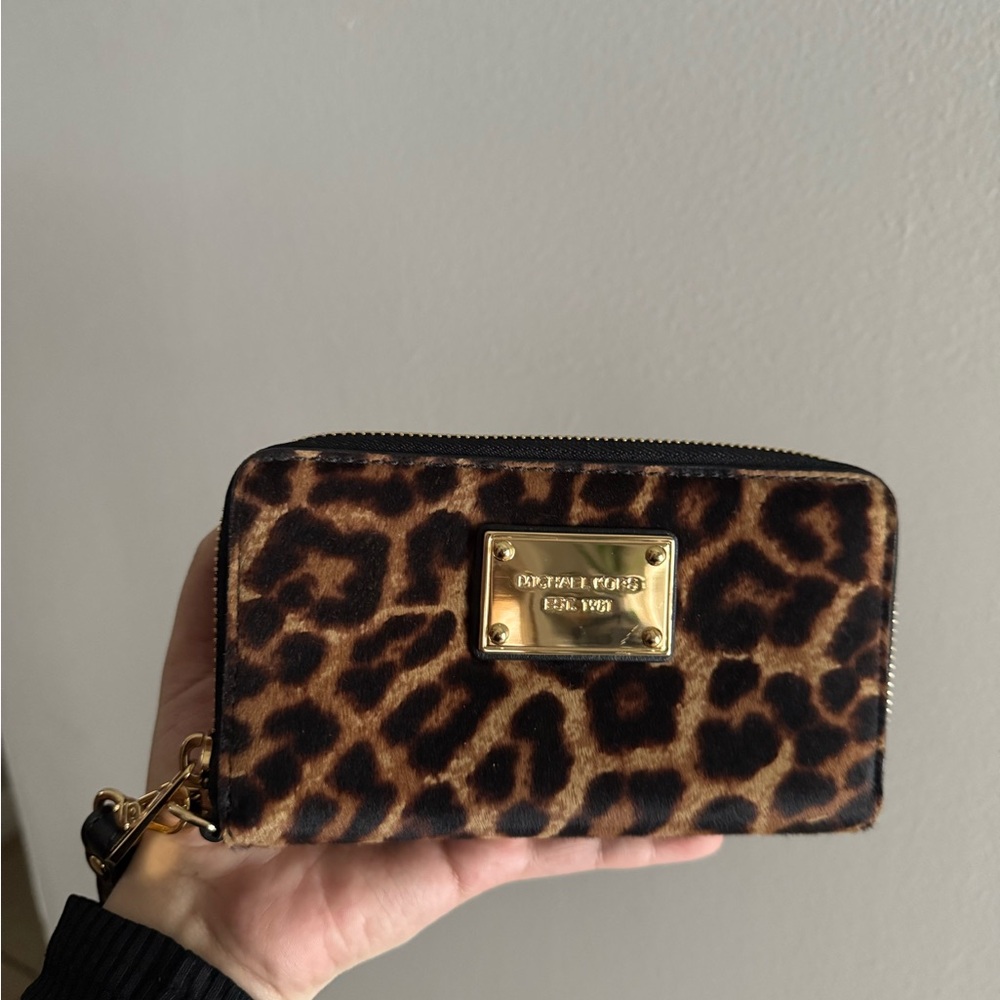 Michael Kors Leopard Pattern Wallet with Gold Accents